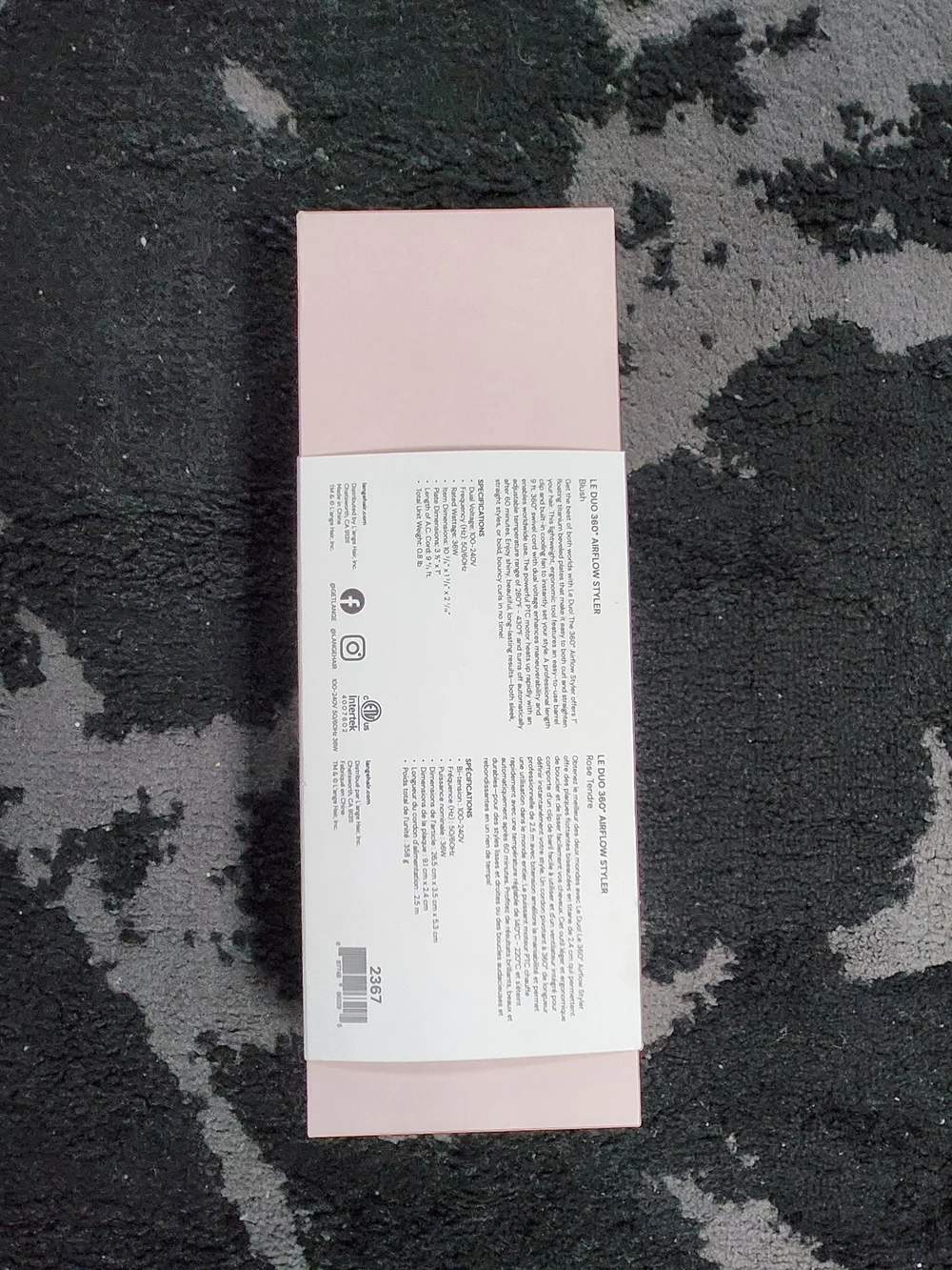 NWT L'ange Le Duo 360° Airflow Styler Titanium Flat Iron Curler Pink